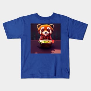 Kawaii Red Panda Eating Ramen Kids T-Shirt